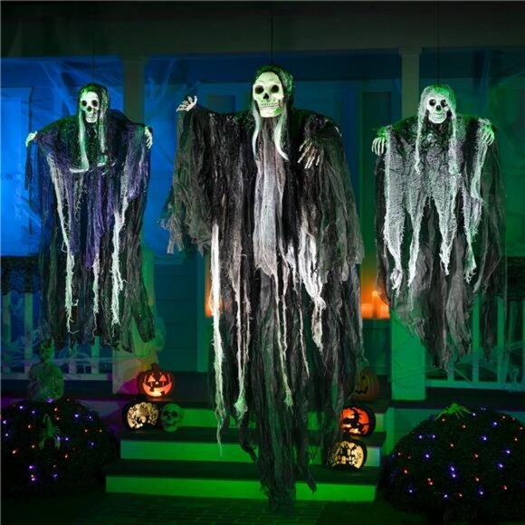 3 Pack Hanging Halloween Skeleton Ghosts Decorations Grim Reapers for Best Hall - Picture 2 of 8